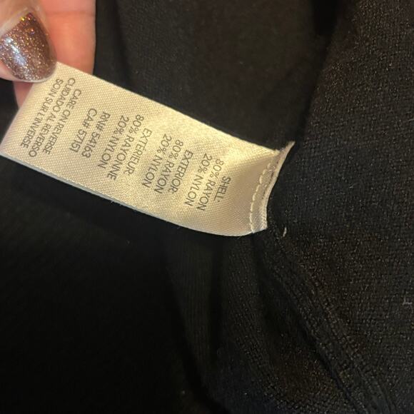 Calvin Klein Black Mock Neck Sweater Gold Button Shoulder Women’s M Pullover - Picture 6 of 8